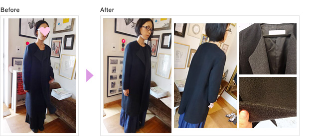 リバーシブル仕立てのカシミアコート,お直し,ブランドコート,レディース,レディースコートお直し,コート　リサイズ,アウター　リサイズ,服　お直し