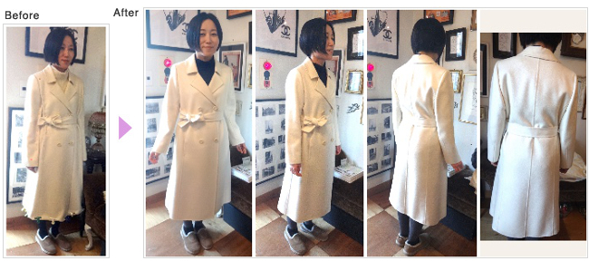 真っ白ロングの一枚仕立てカシミヤコート,コートお直し,カシミヤ お直し,ラグジュアリーお直し,表参道 お直し,リサイズ,コート お直し 表参道