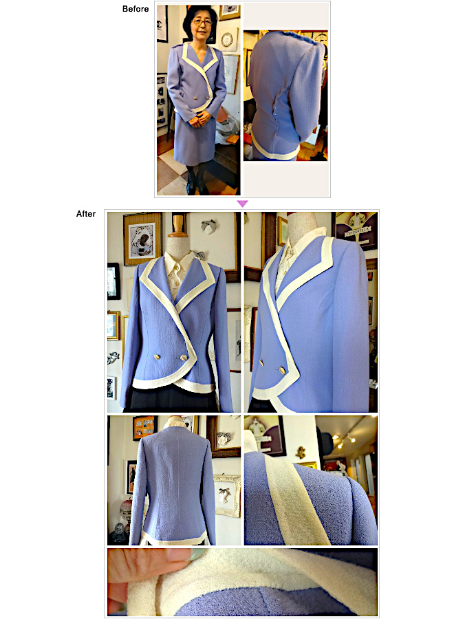 サイズダウン,レディースジャケット,お直し　ジャケットお直し,ジャケットリサイズ,ジャケット　お直し　表参道,洋服　リサイズ,レディース　リサイズ,服　お直しジャケット　直し,受け継い服リフォーム　お直し,大切な人からの服　お直し