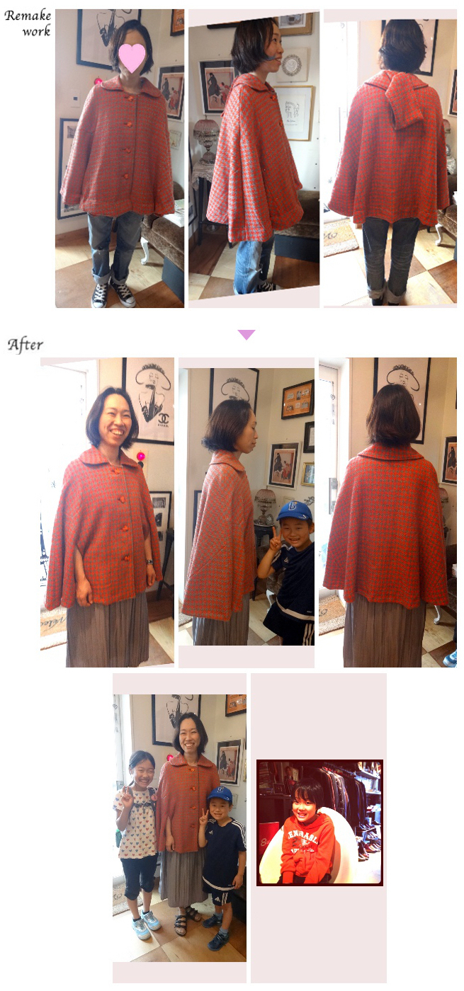 レディースお直し　オーダー　ママコートリメイク　ポンチョ作成　佐々木由香子様