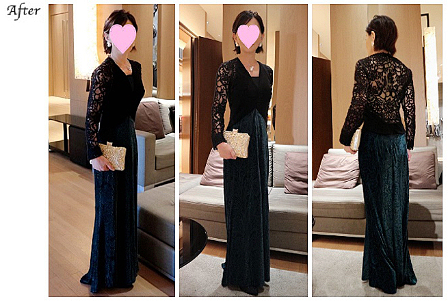 レディースお直し　　レース＆ベルベットロングドレス（タダシショージ）お直し　J.M様　1