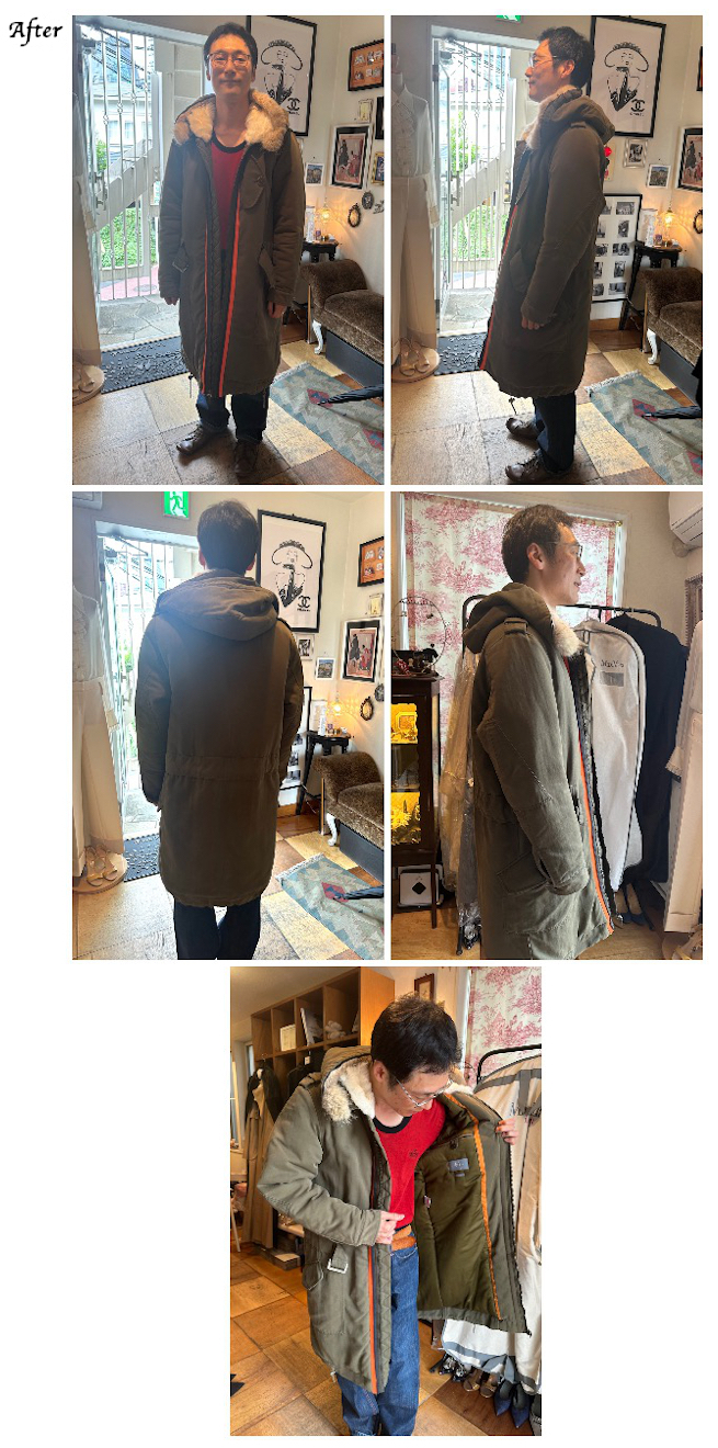 alexandermcqueenコートお直し,アレキサンダー・マックイーンコートお直し,M・A様, メンズコートお直し